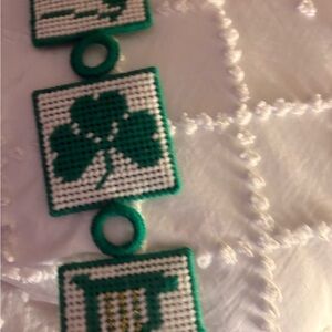 Handmade Green and White Shamrock Cross-Stitch Hanging